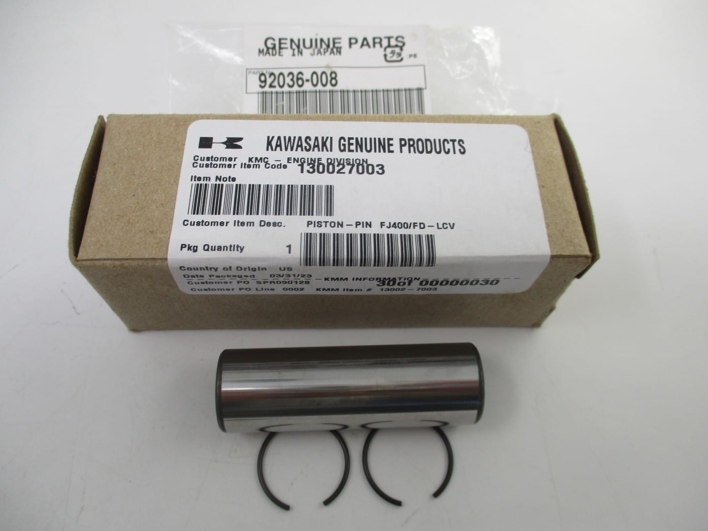 Genuine Kawasaki 13002-7003 Piston Pin 2, Snap-Rings 92036-008 FD851D FJ400D - Image 2