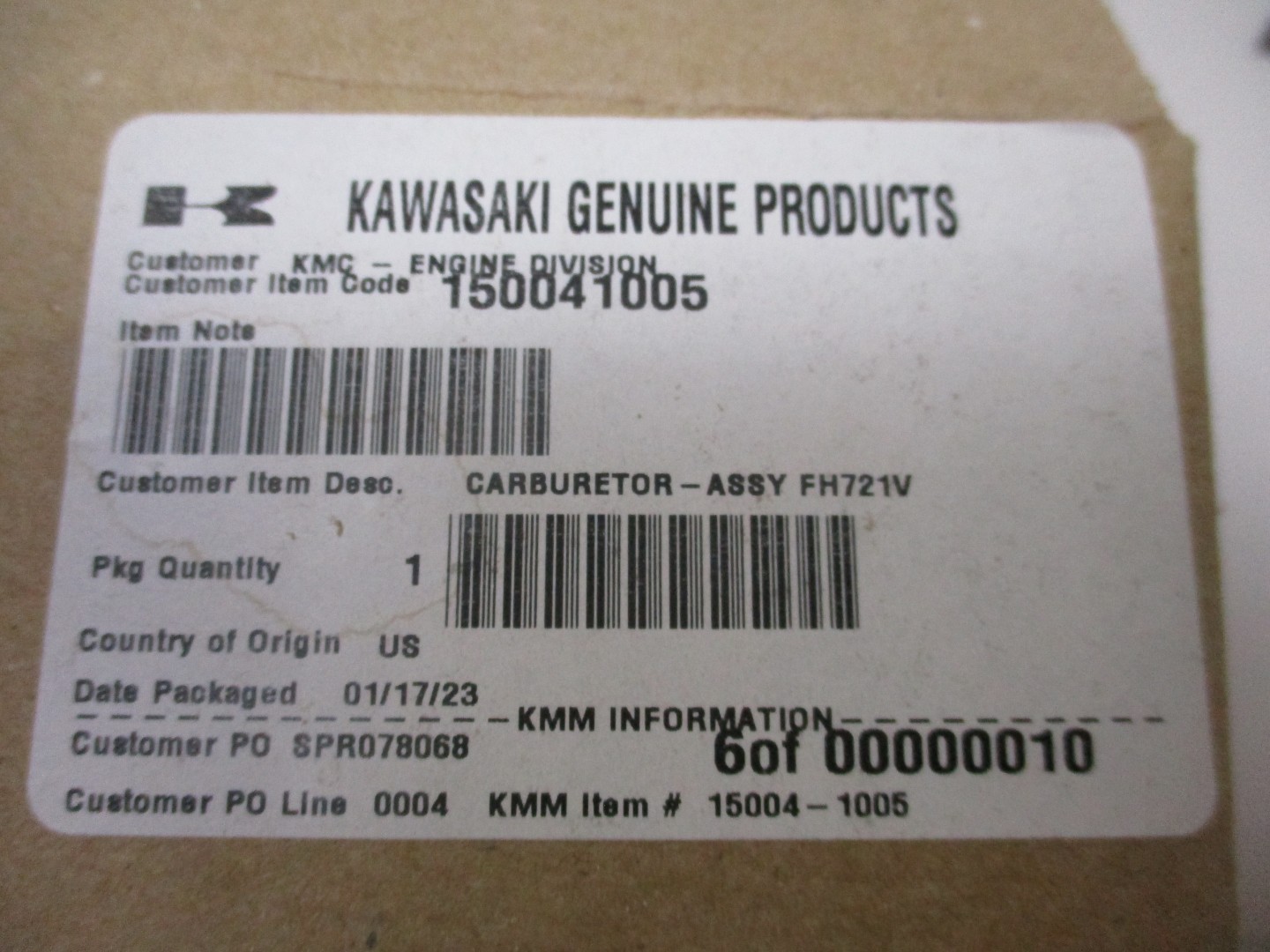 Genuine Kawasaki 15004-1005 carburetor OEM replacement for FH721V engines