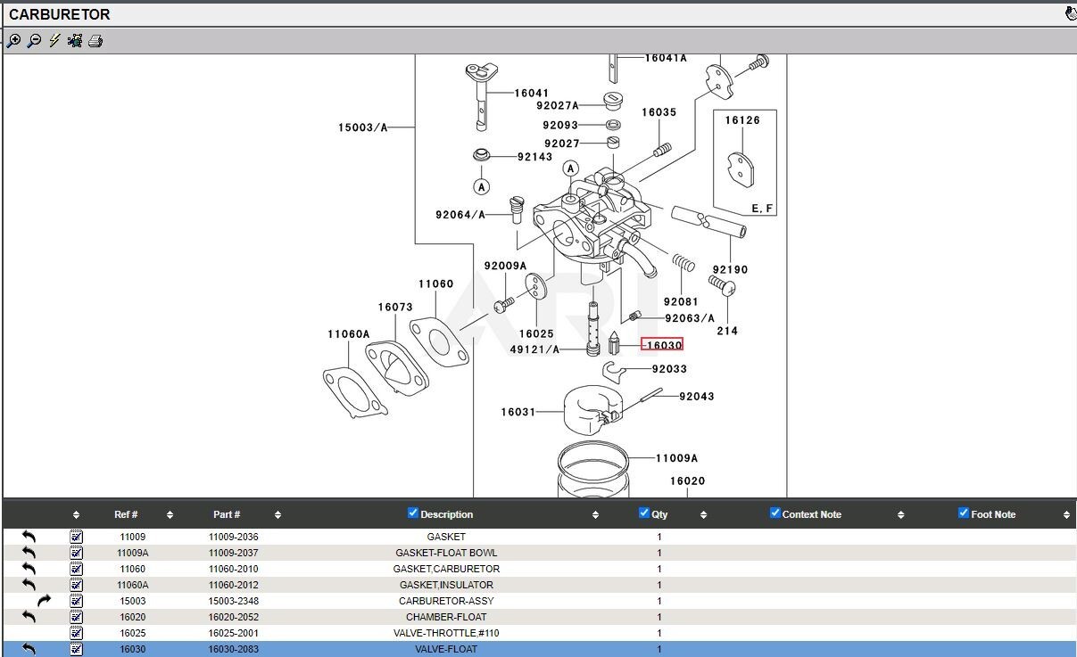 Genuine Kawasaki OEM 16030-2083 carburetor float valve needle for FE290D, FE350D, FE400D engines